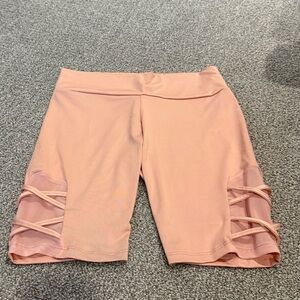 Coral Pink Bike Shorts with Ruched Sides and Elastic Waistband
